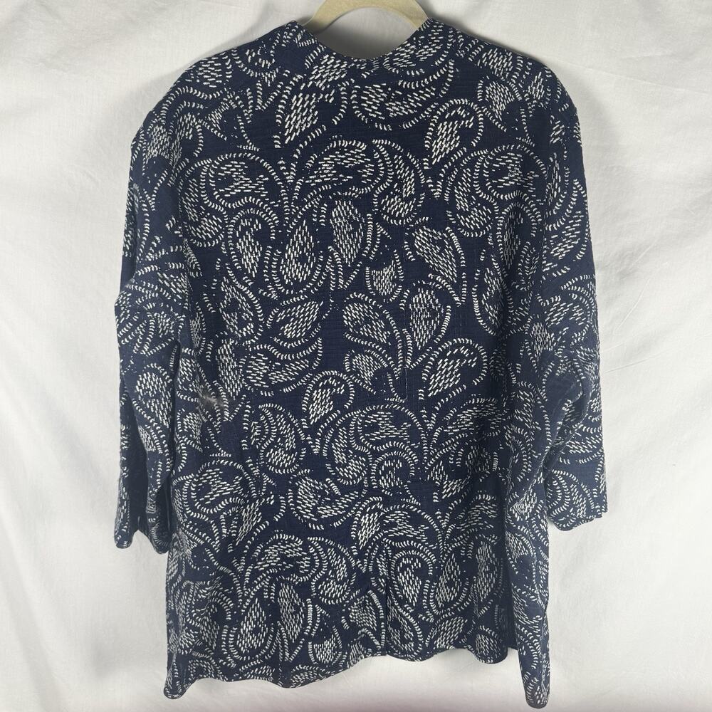 CJ Banks 100% Cotton Sz 3X Navy White Calico Paisley 3/4 Sleeve Full-Zip Jacket - Picture 7 of 9